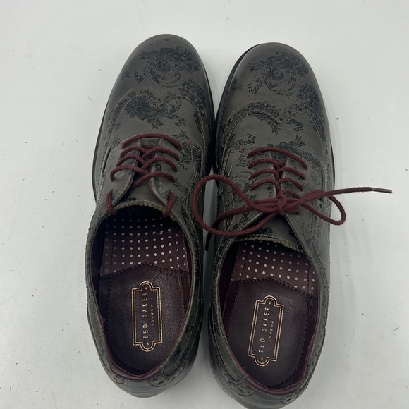 TED BAKER LONDON PORTER OXFORD MENS SIZE 7 GRAY BLACK PRINT LEATHER SHOES - Picture 4 of 11